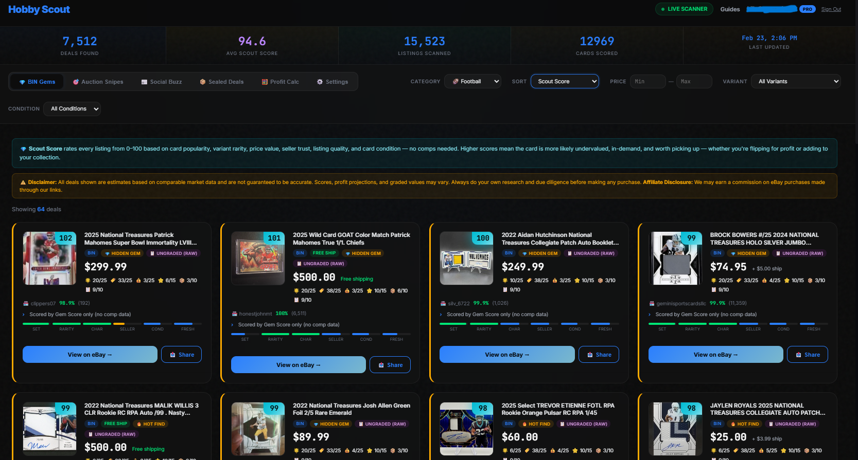 Hobby Scout Dashboard — BIN Gems